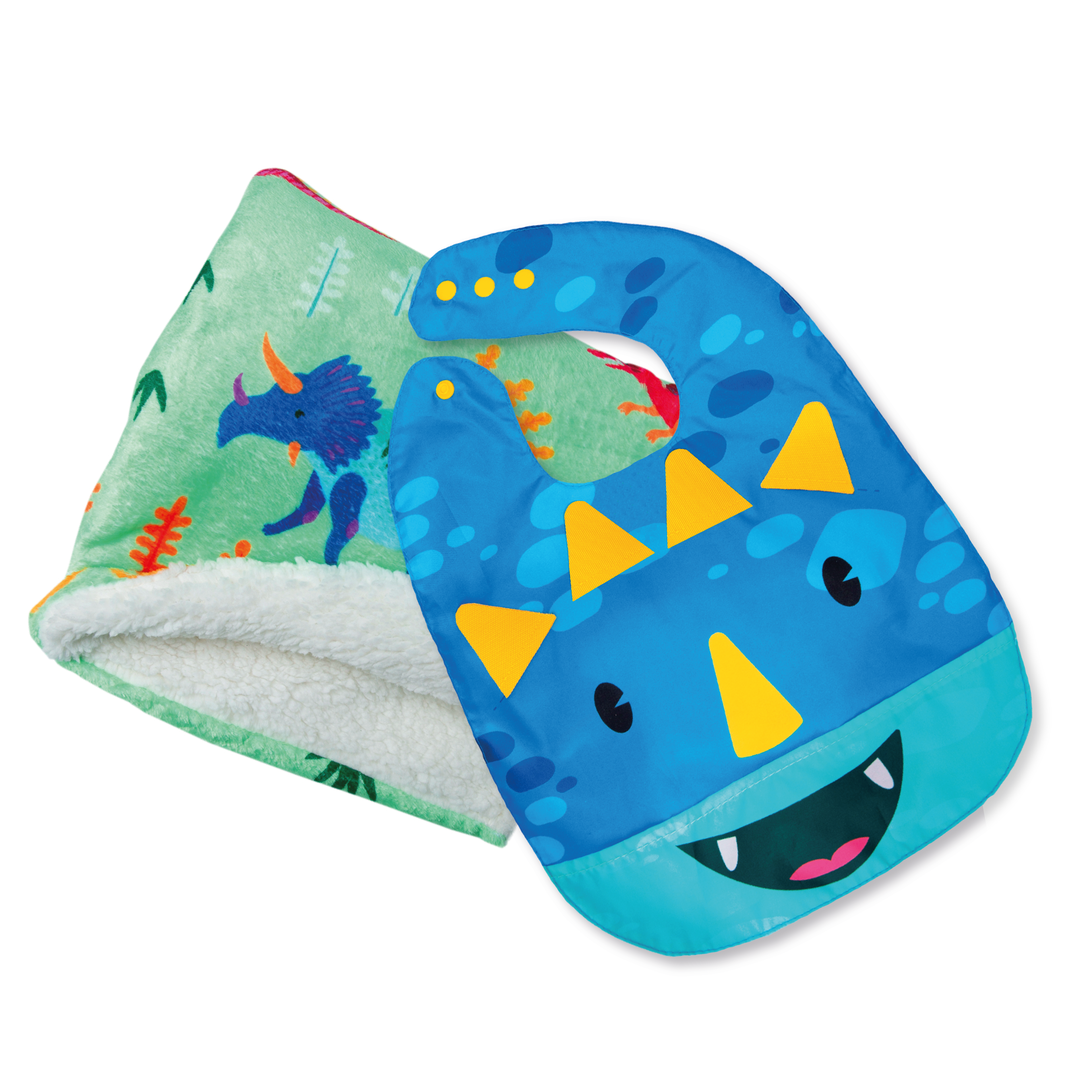 Combo Cobija dinosaurios + babero dinosaurio