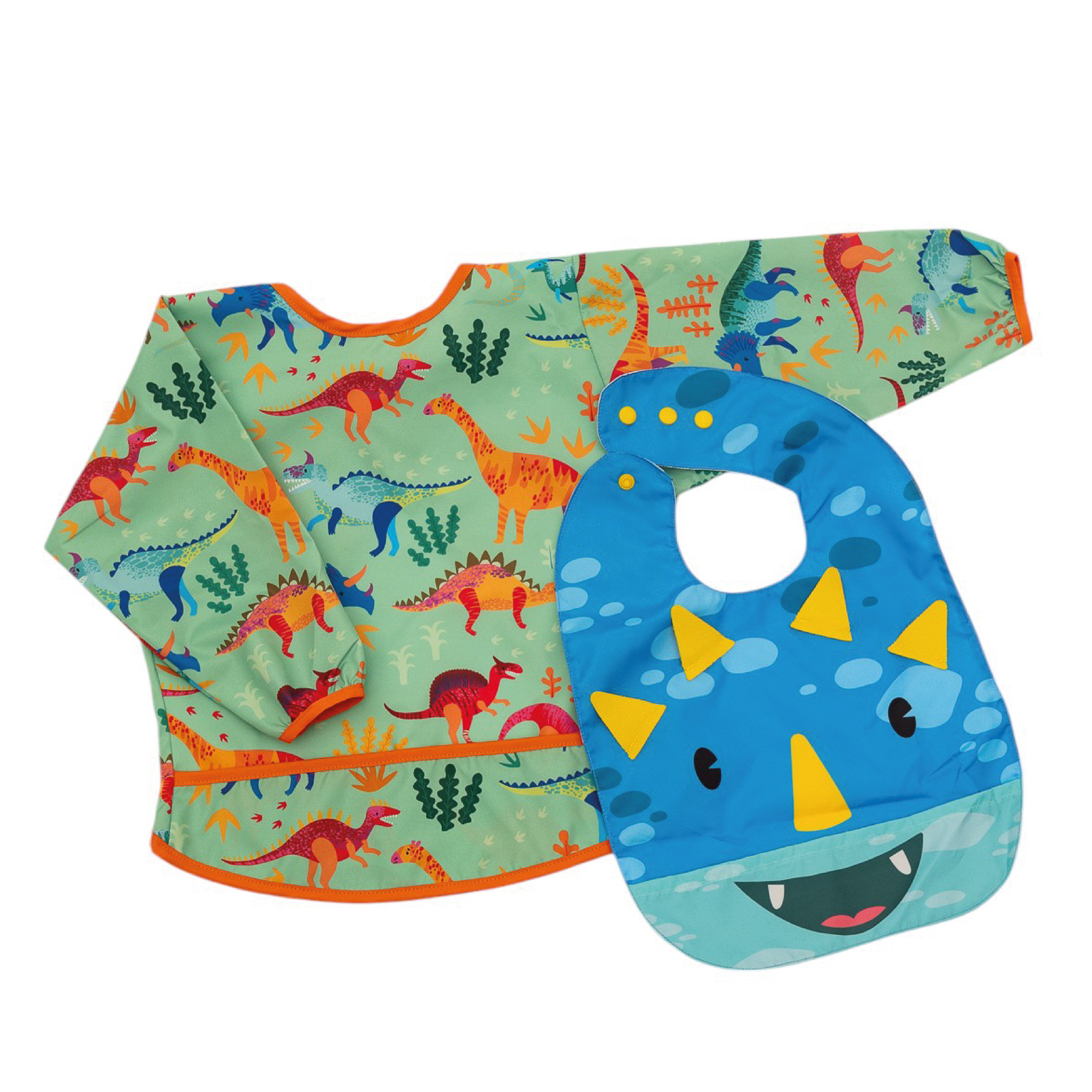 Combo Babero Con Mangas + Babero sencillo Dinosaurio