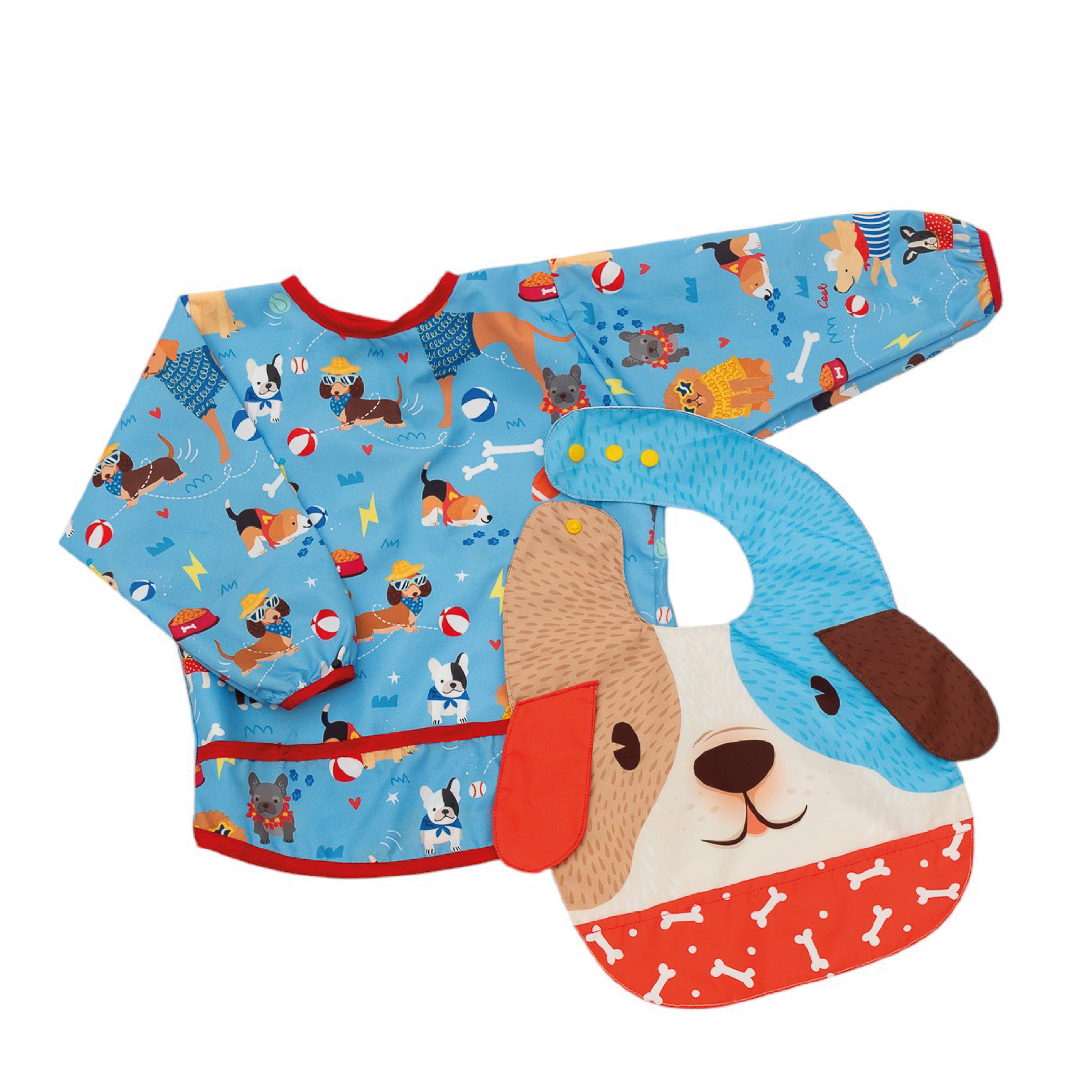 Combo Babero Con Mangas + Babero sencillo Perritos