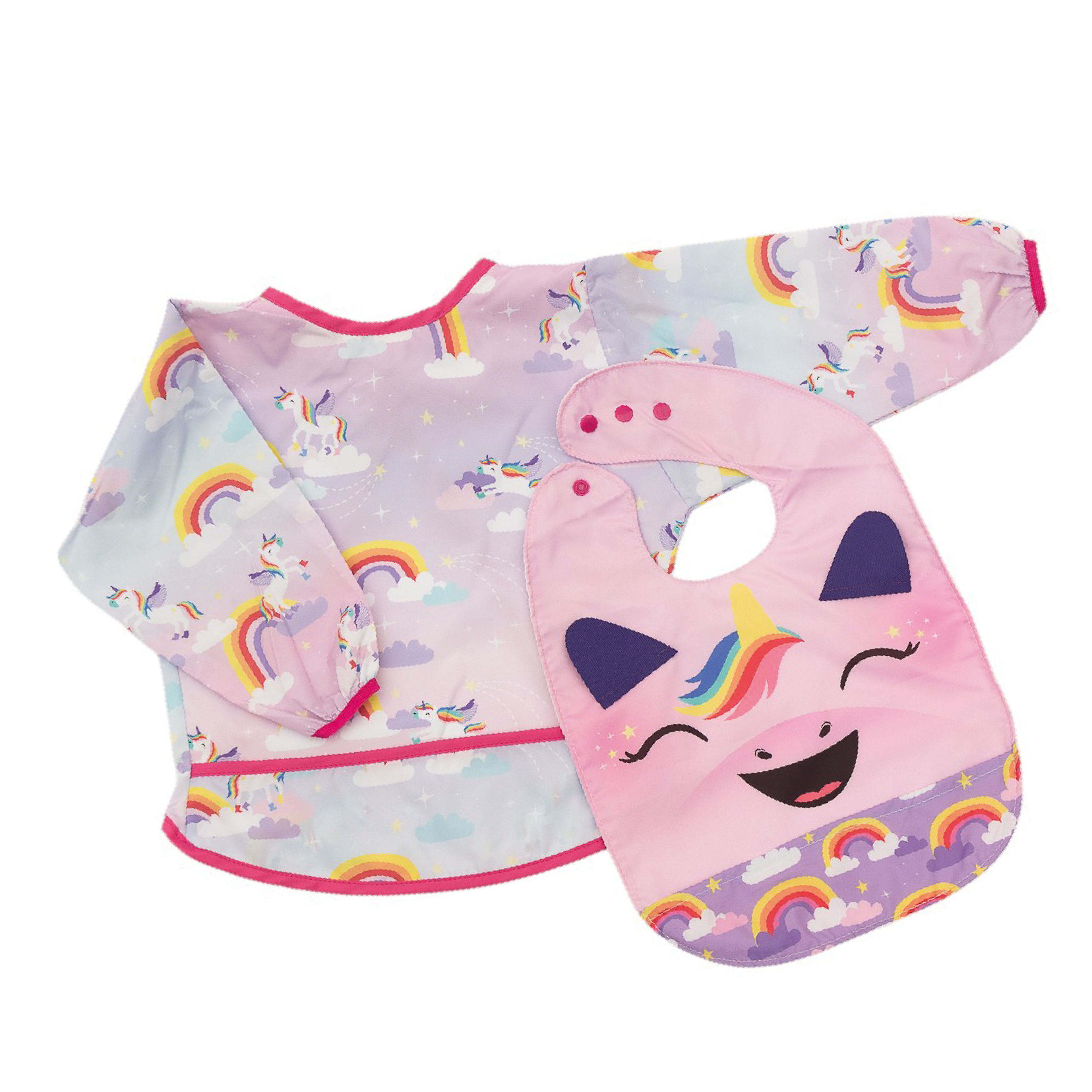 Combo Babero Con Mangas + Babero sencillo Unicornios