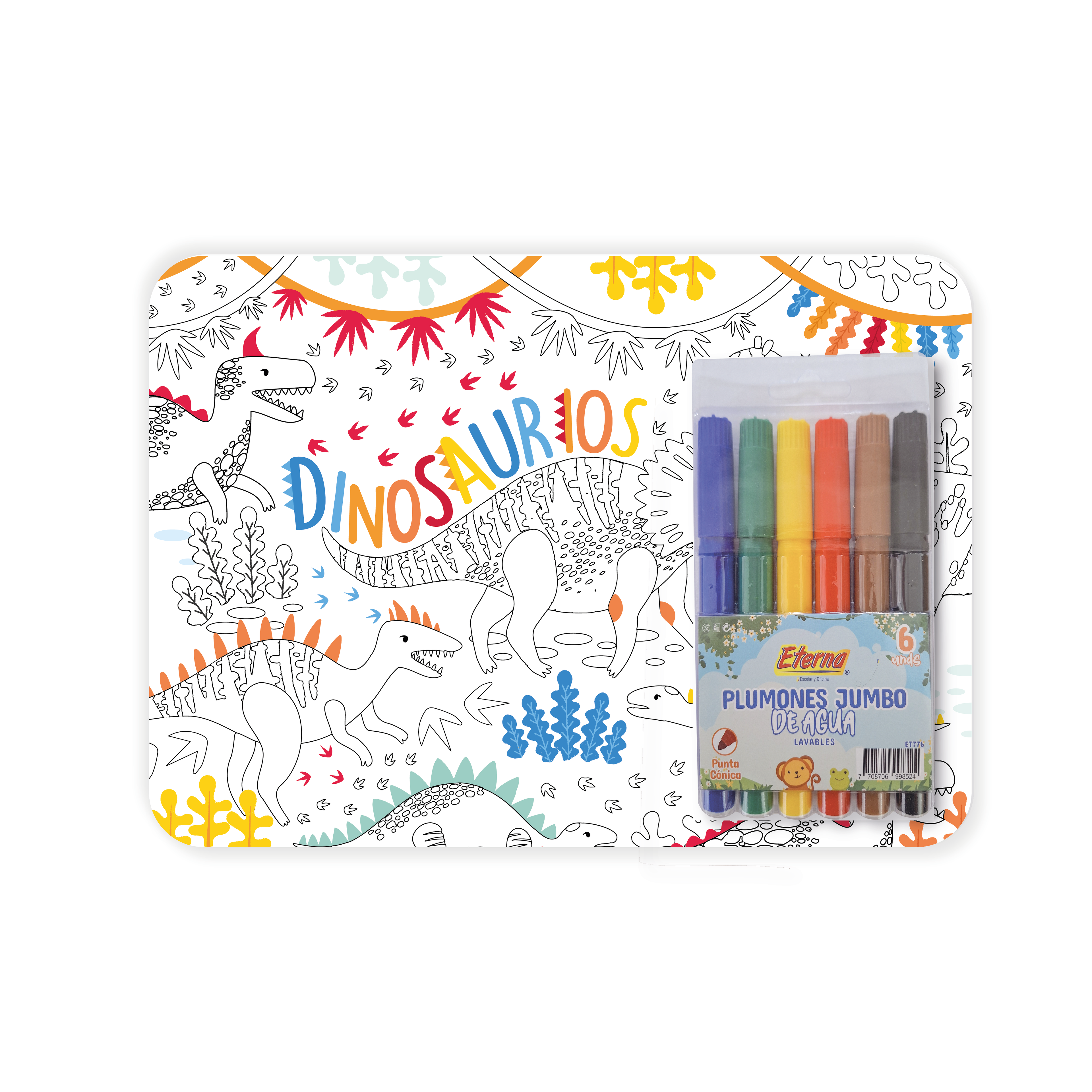 Kit Individual Para Colorear Dinosaurio + Marcadores