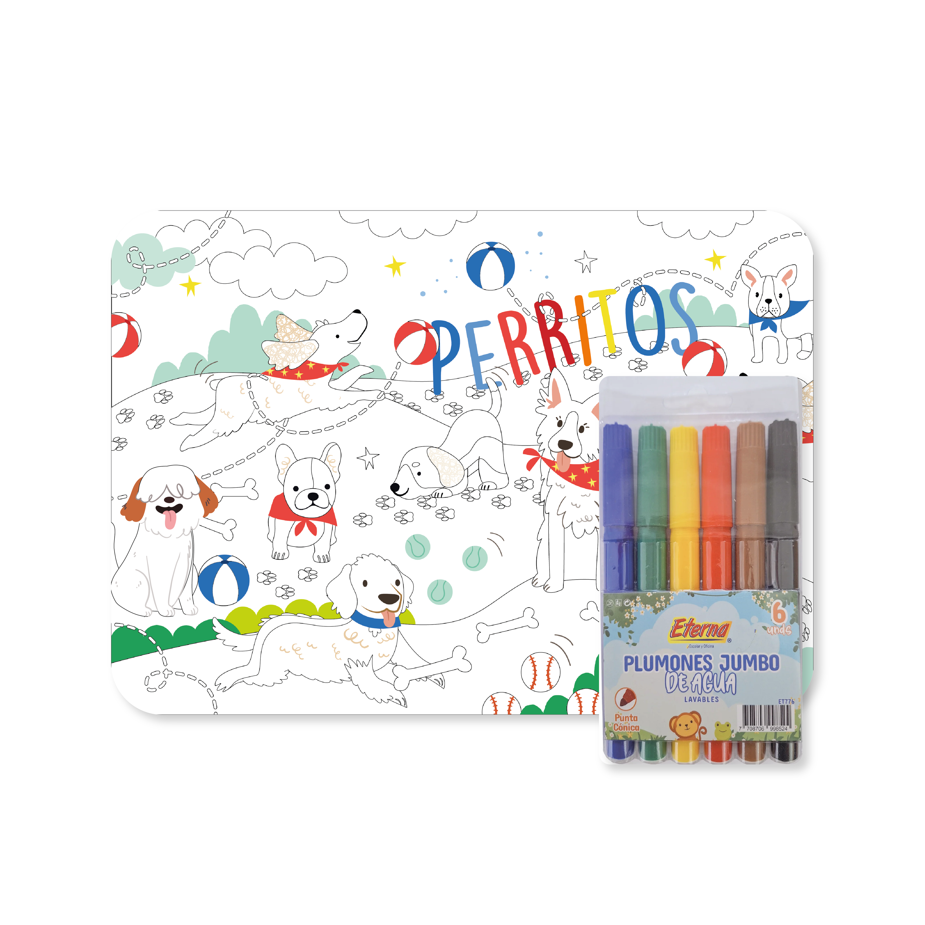 Kit Individual Para Colorear Perritos + Marcadores