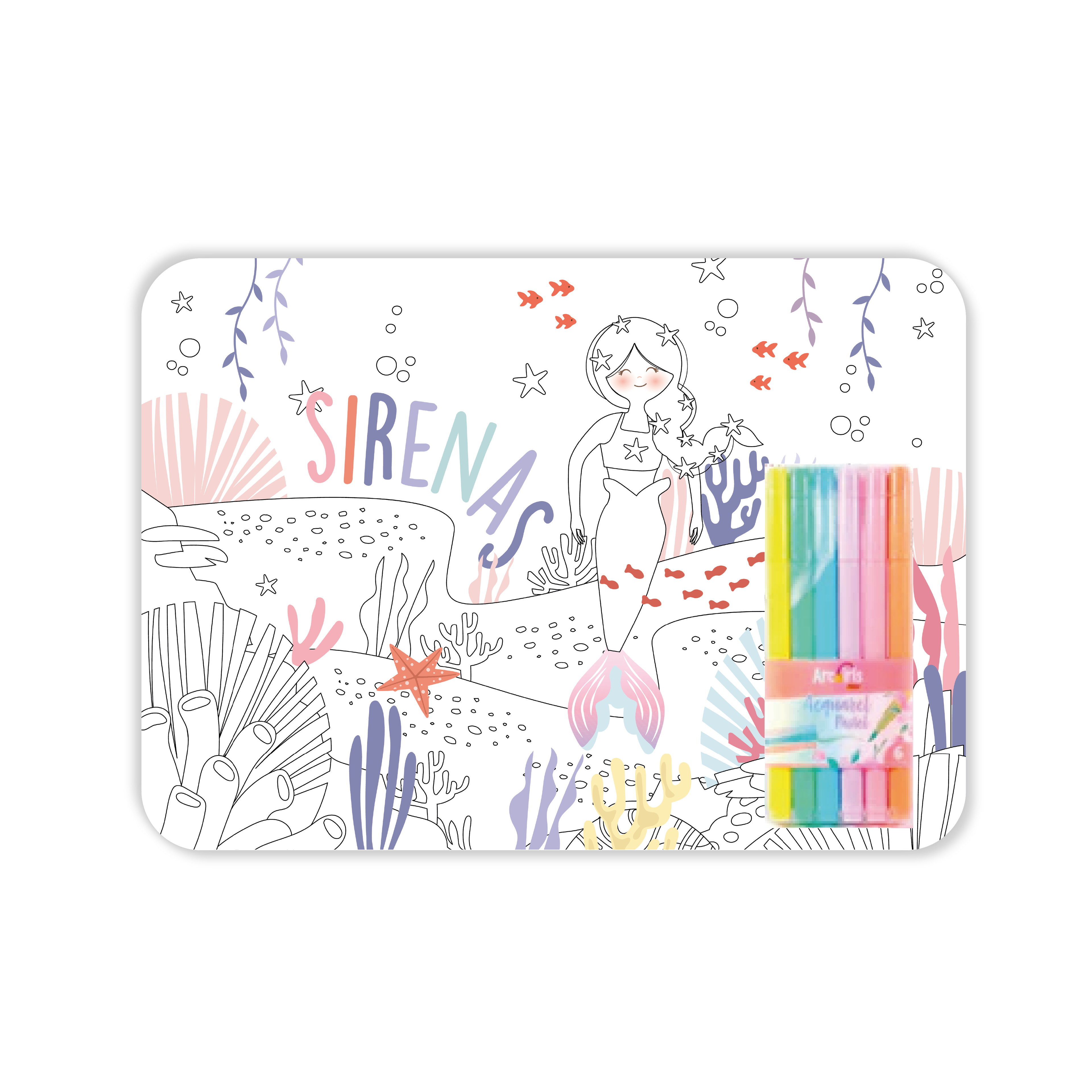 Kit Individual Para Colorear Sirenas + Marcadores
