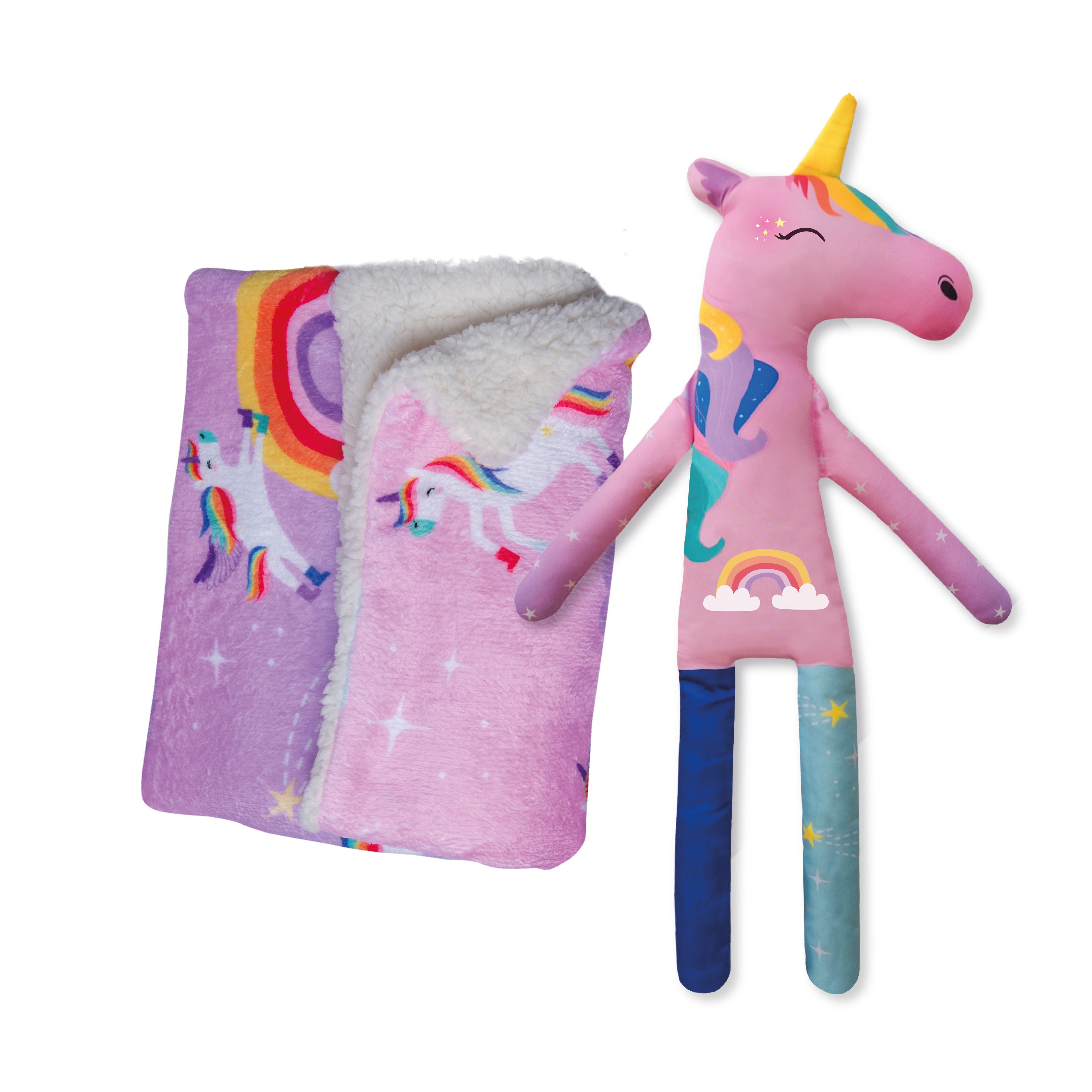 Combo Cobija unicornios + unicornio arcoiris