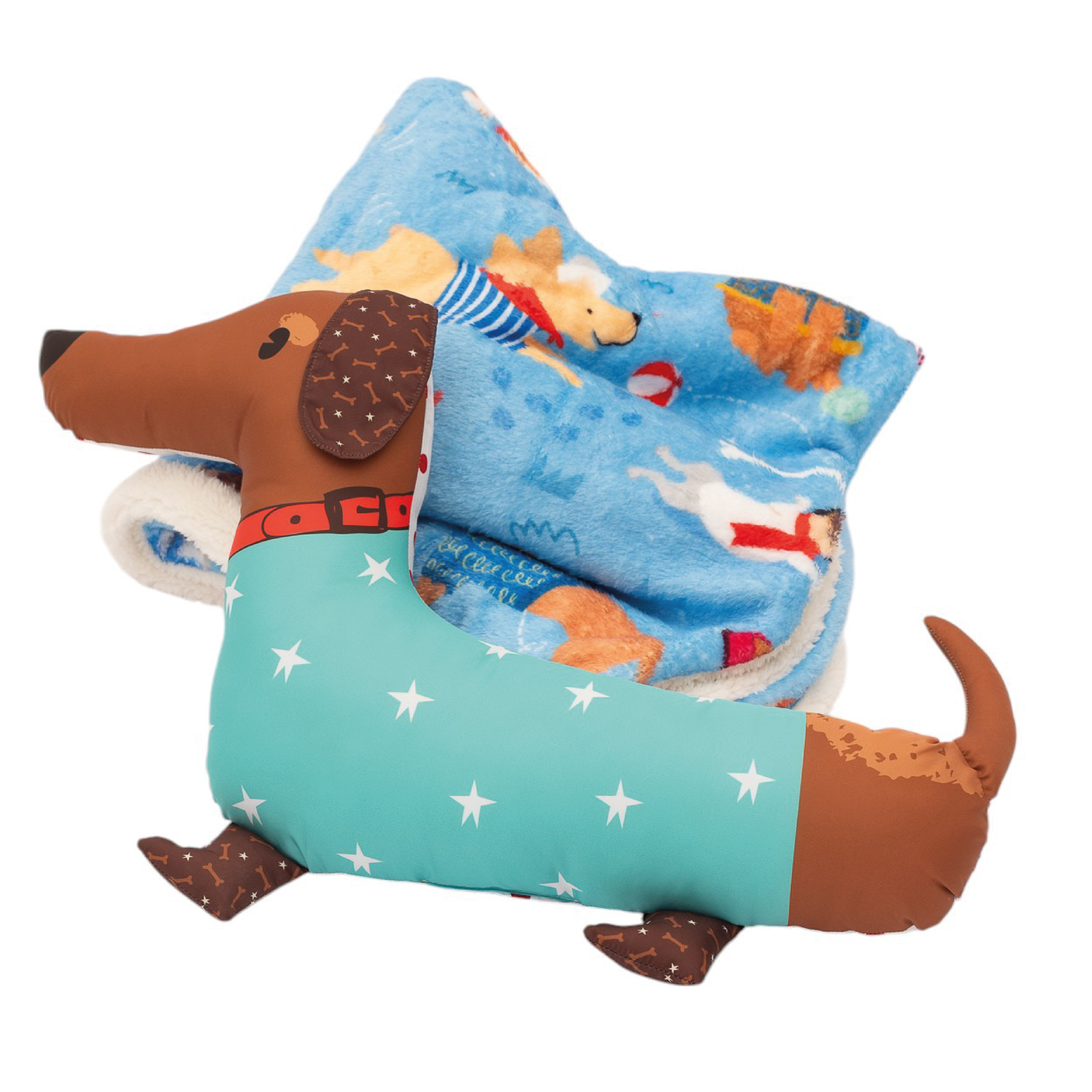 Combo cobija Perritos + cojín Perro Salchicha