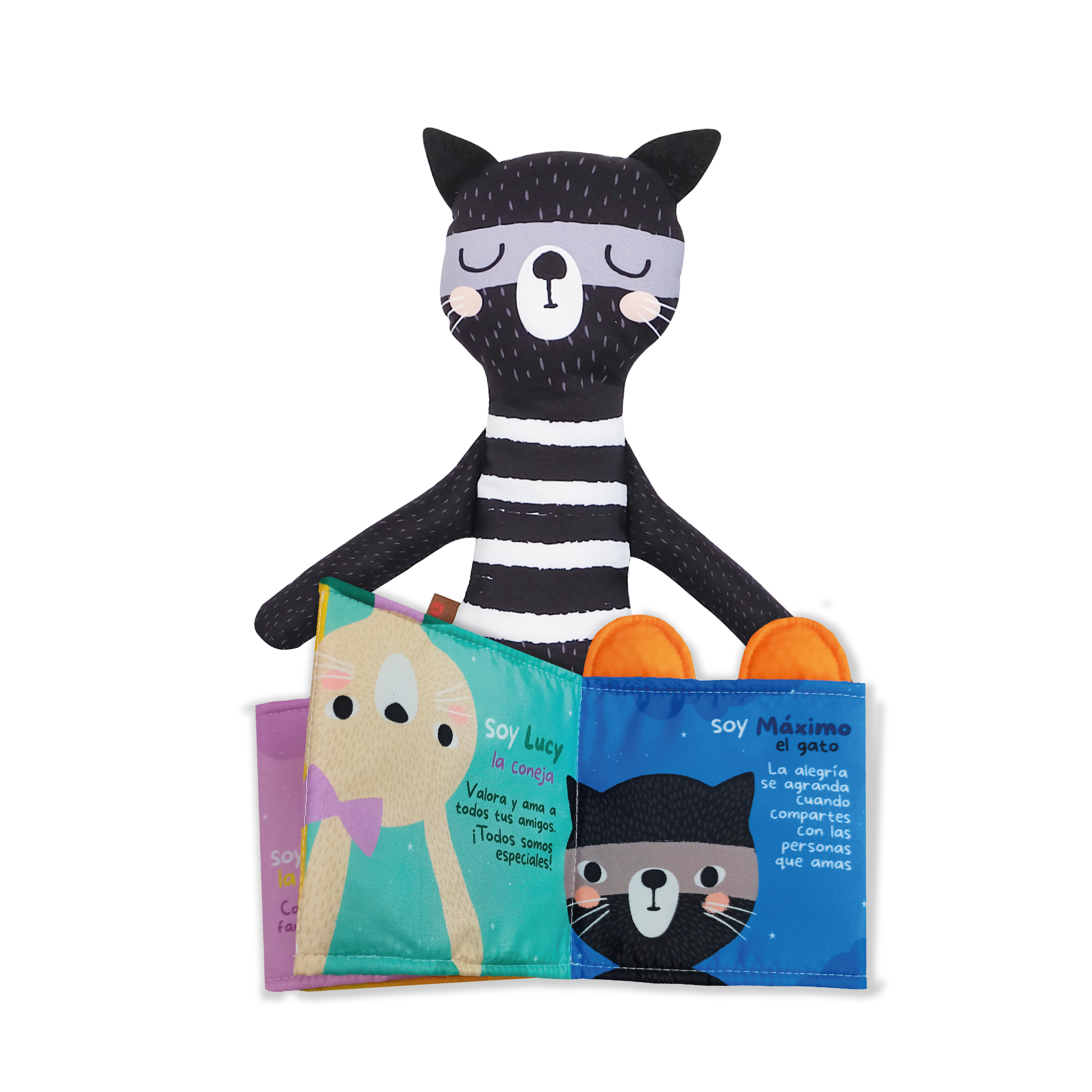 Combo libro de tela + peluche Gato Máximo