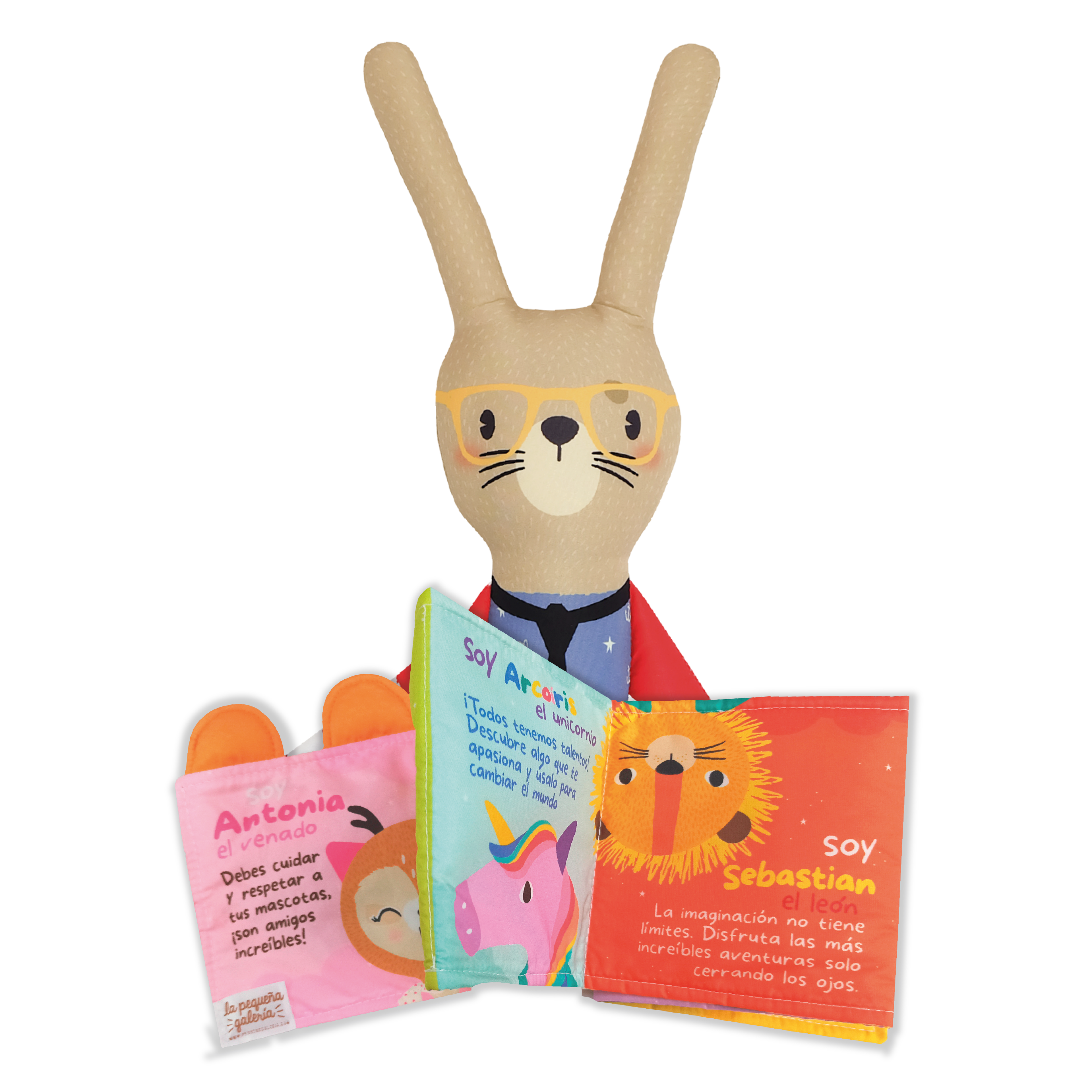 Combo libro de tela + peluche Conejo Rafael