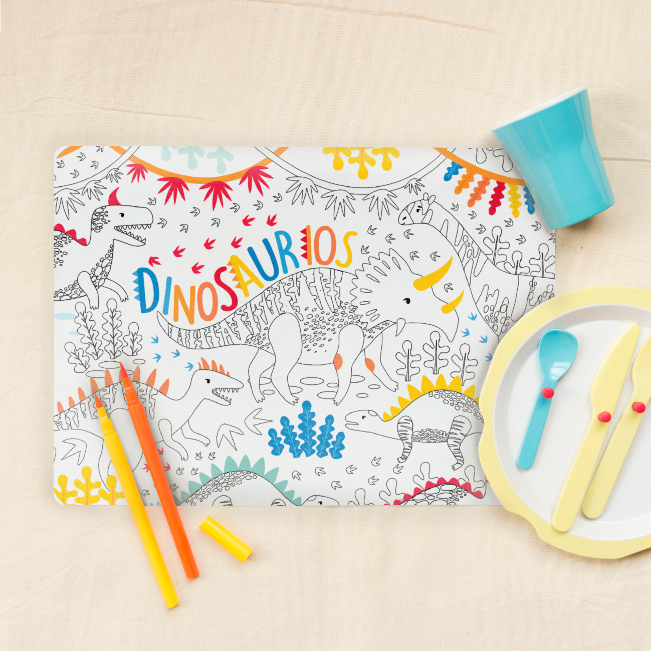Kit Individual Para Colorear Dinosaurio + Marcadores
