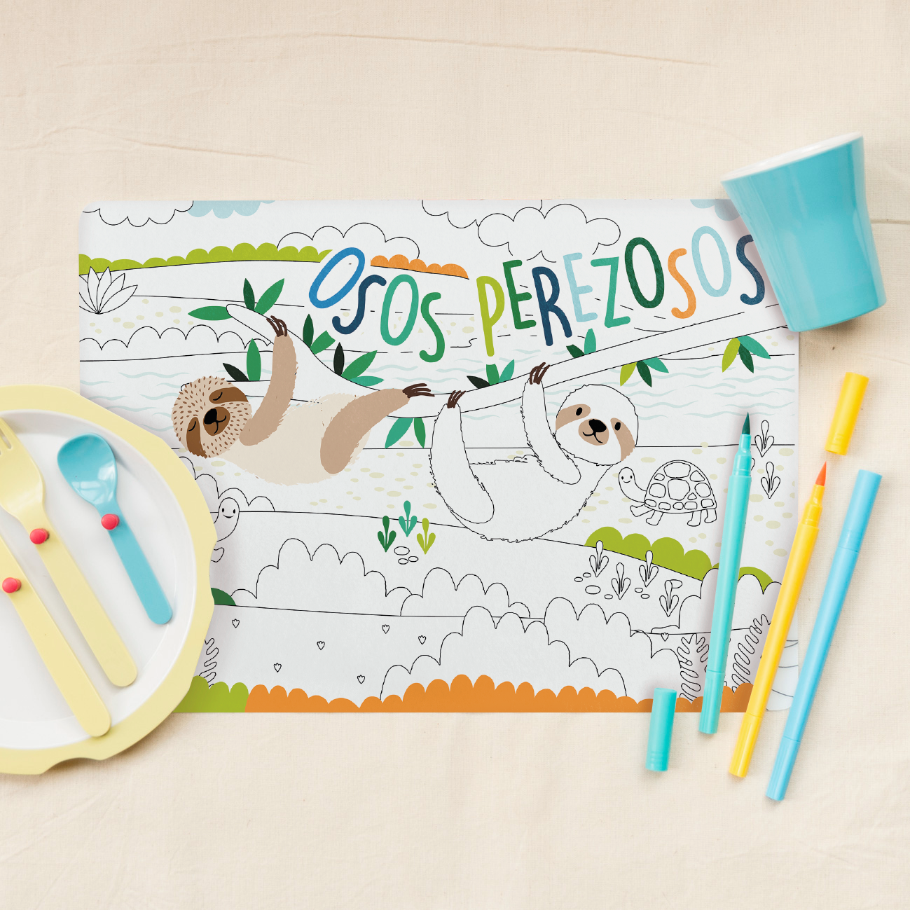 Kit Individual Para Colorear Oso Perezoso + Marcadores
